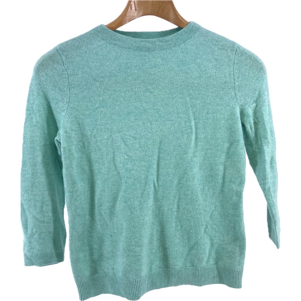 Talbots Pure Cashmere Crewneck Sweater Aqua Turquoise 3/4 Sleeve Womens Medium - Picture 9 of 11